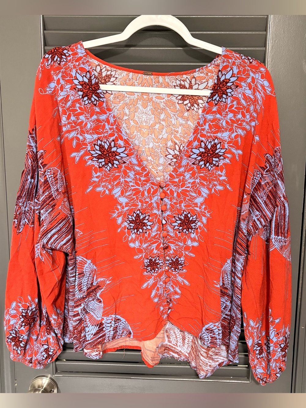 Free People Coral Floral Embroidered V-Neck Tunic